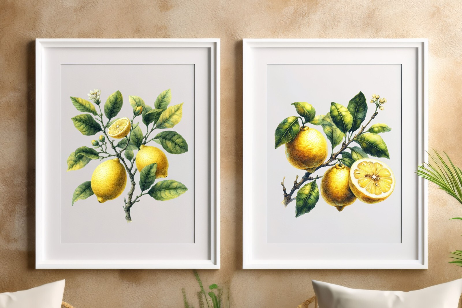 Lemons Wall Art Prints, Set of 2 Kitchen Wall Art Prints, Lemons Home Decor