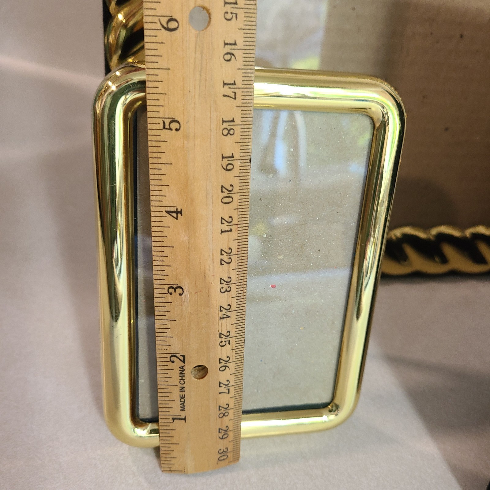 Set Of 3 Brass Picture Frames Standing Textured & Smooth Lg Med Sm Velvet Backs