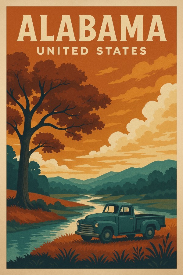 ALABAMA Retro Poster USA Wall Art Vintage Landscape Print Canvas Home Decor
