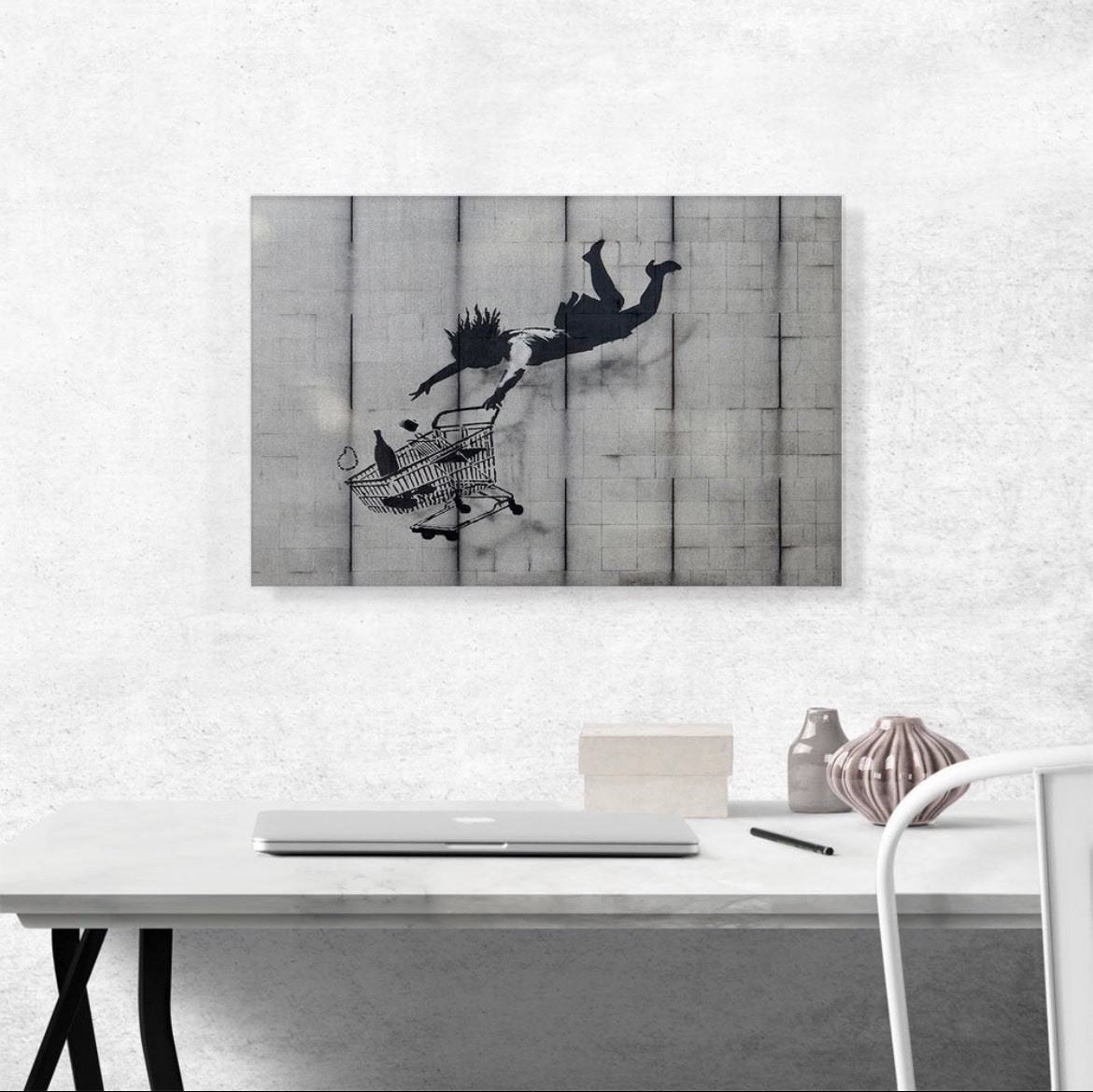 BANKSY “Shopping Car Falling” Reproduction on Canvas ready To Hang 26 x 40 Inch