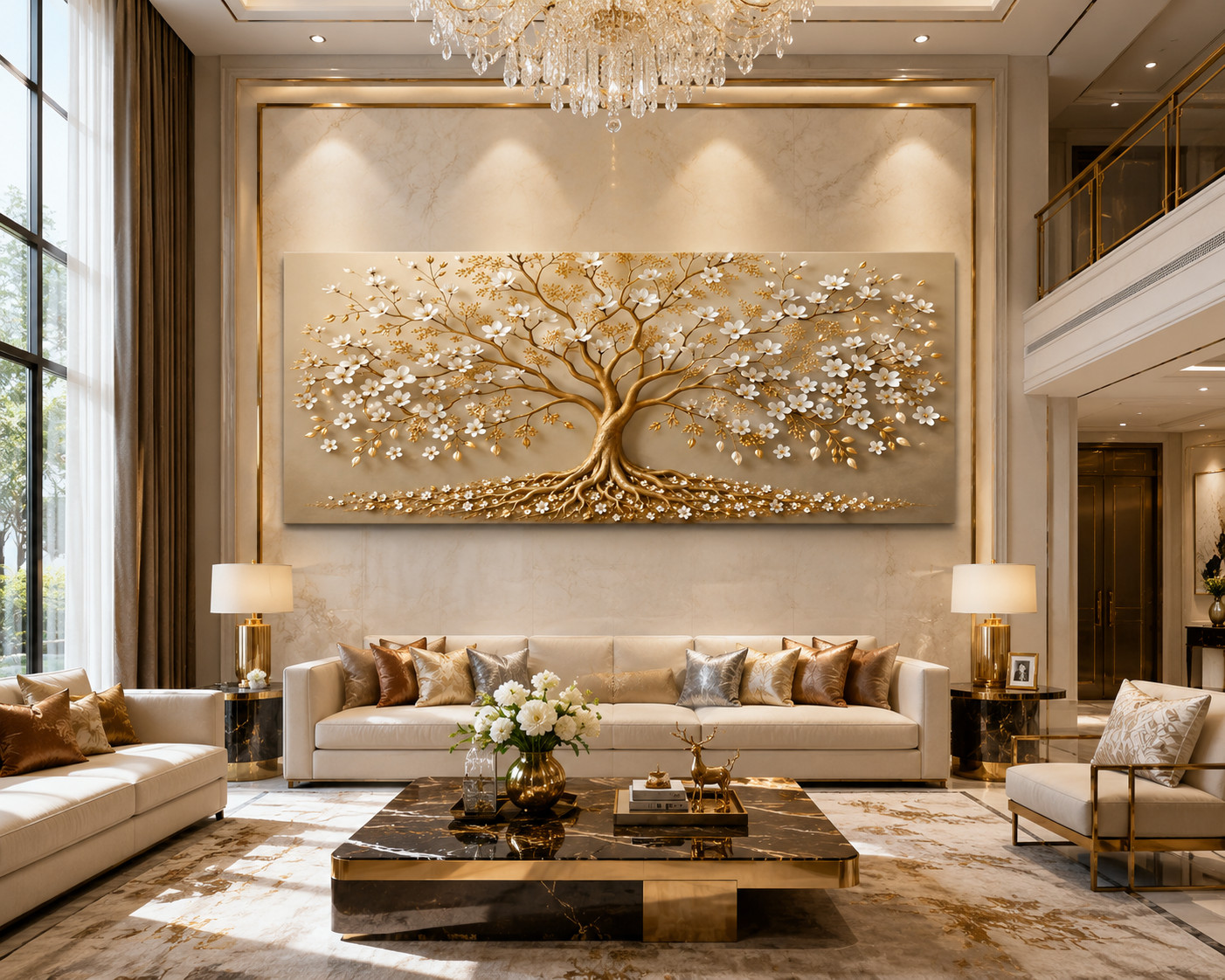 Luxury Golden Magnolia Tree Canvas Wall Art Floral Tree Mixed Media Artwork Eleg