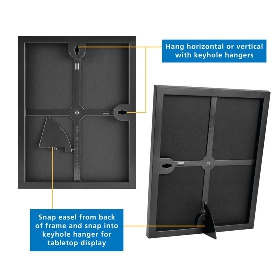 8.5×11 Front Loading Document Picture Frame, Black, Set of 3
