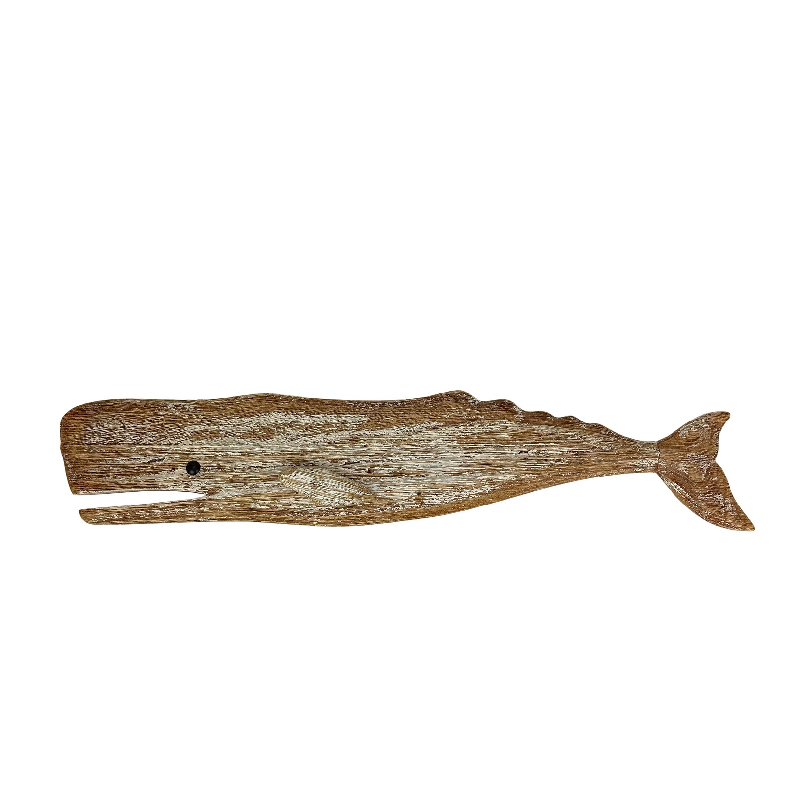 Wood Whale Wall Sculpture Coastal Whitewashed 29in Hanging Decor Art