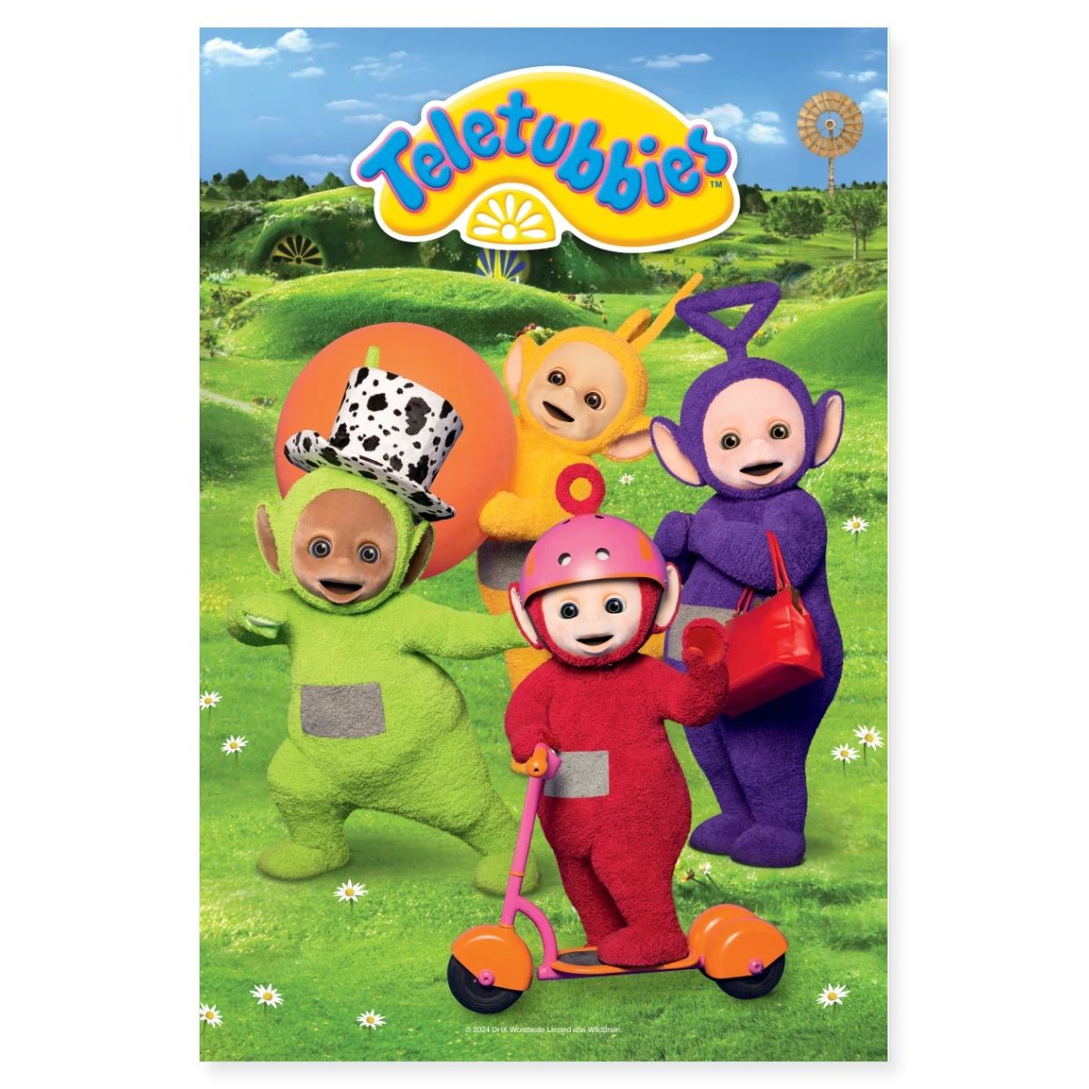Teletubbies With Logo In Teletubby Land Poster 24” x 36”, One Size, white