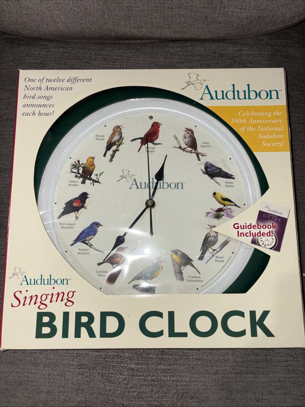 NOS Audubon Singing Bird Clock 13″ Green Frame