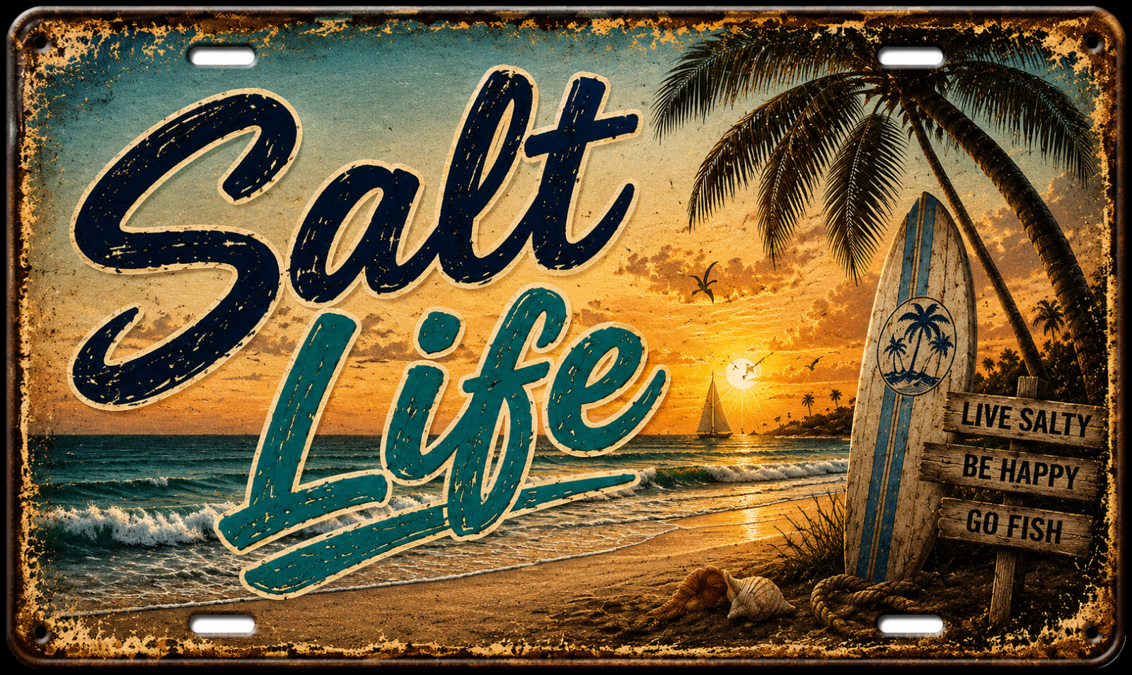 Salt Life Beach Sunset License Plate – Coastal Paradise Aluminum Vanity Tag
