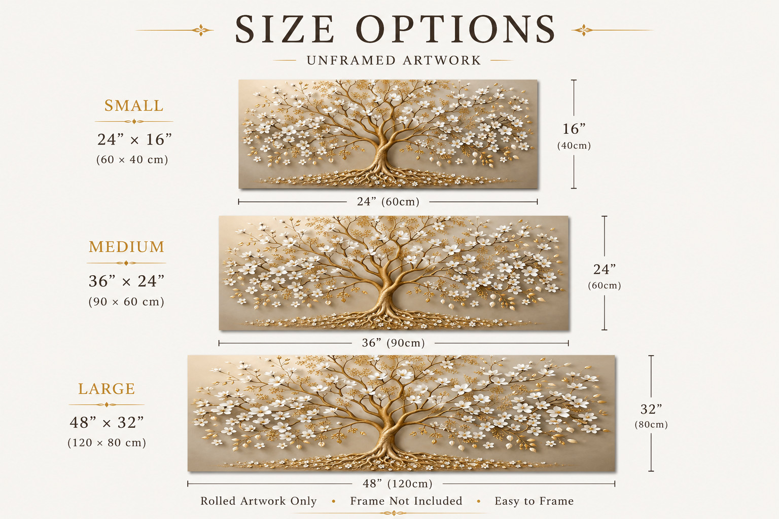Luxury Golden Magnolia Tree Canvas Wall Art Floral Tree Mixed Media Artwork Eleg