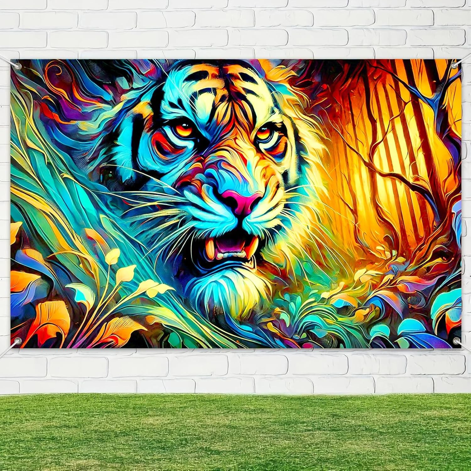 Tiger Banner Wall Art Jungle Abstract Animal Tapestry Style Banner for Room Aest