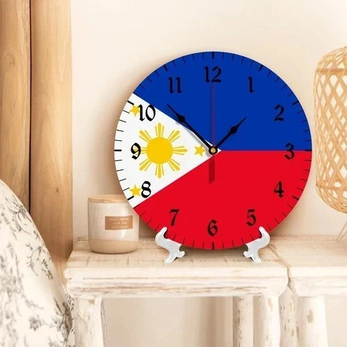 New Philippines Flag Wall Clock 12″, Silent Non Ticking Decor For Office Kitchen