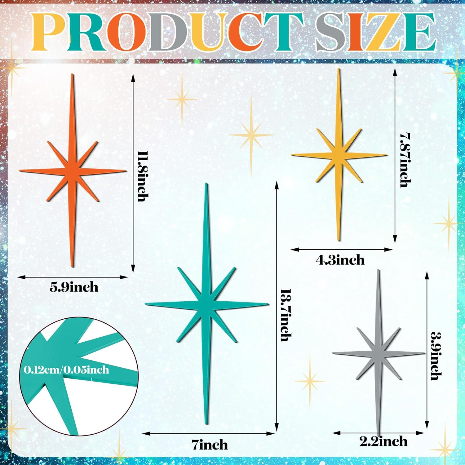 4 Pcs Cast Iron Starburst Wall Decor Mid Century Modern Decor Retro 8 Pointed At