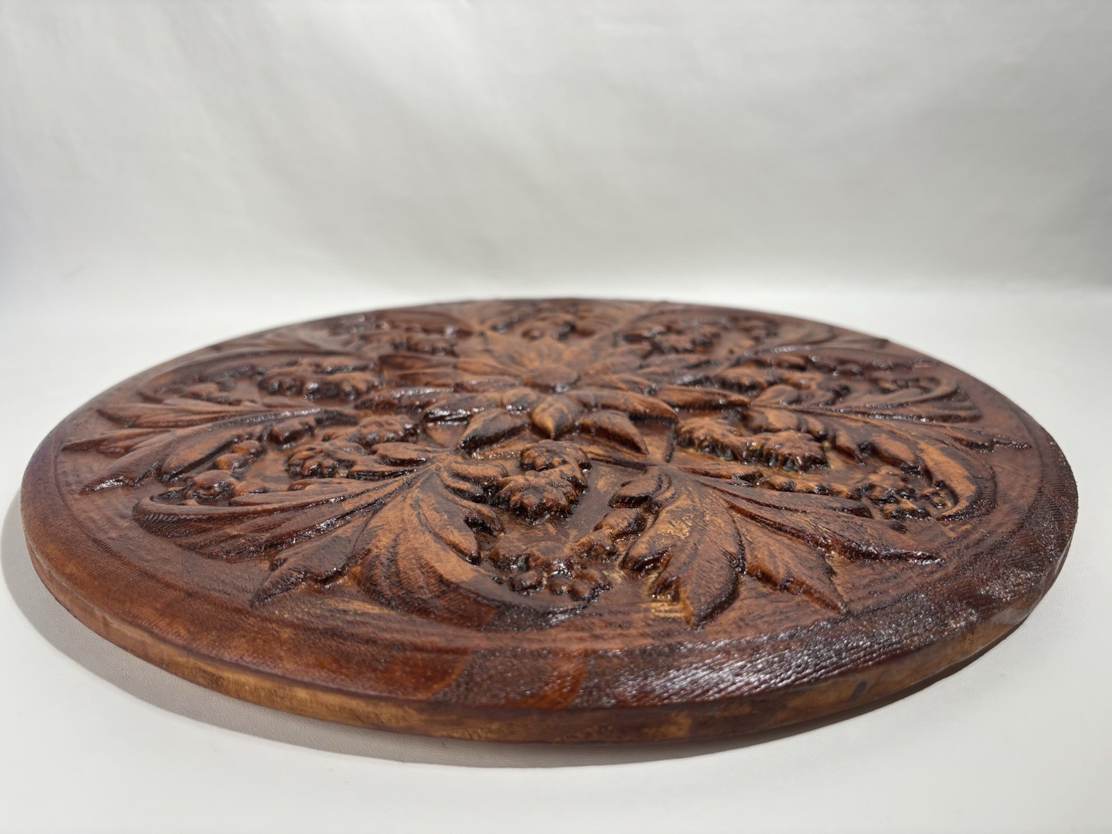 3D Wood Carved Floral Flowers Design Round Wall Art Home Decor Pine Custom-Made