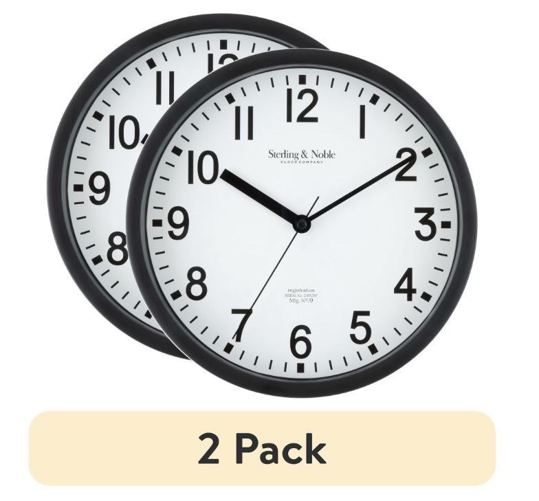 Mainstays Basic Indoor 8.78″ Black Analog Round Modern Wall Clock (2 Pack)
