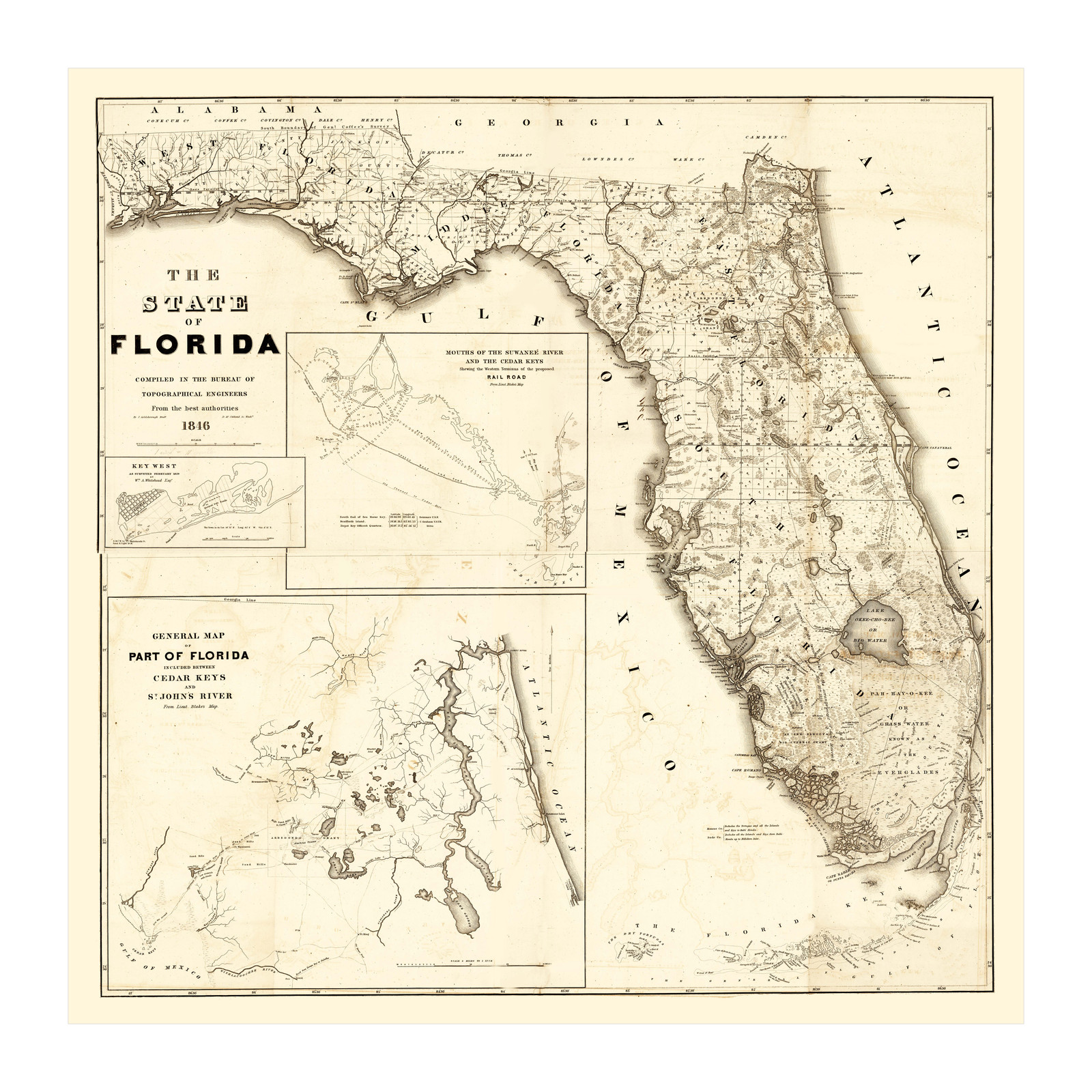 Old Map of Florida 1846 – Vintage Florida Art