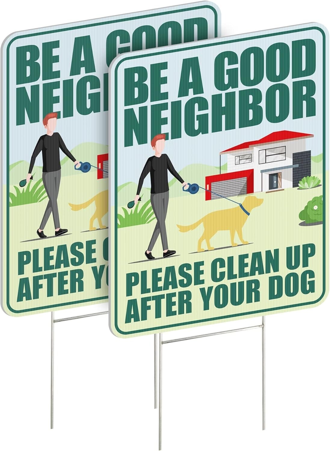 Clean Up After Your Dog Signs 2 Pack 12″x9″ with Metal Stake, No Pooping Dog …