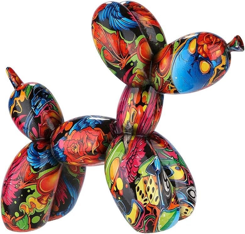 Graffiti Balloon Dog Statue, Modern Pop Art Sculpture, Multicolor Resin Home Dec