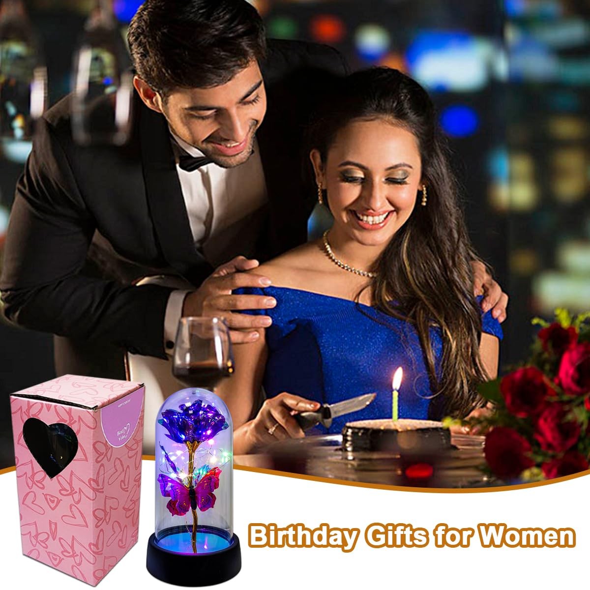 Gift for Women Gift for Mother Forever Rose Light Up Glass Dome Gift, Brand New