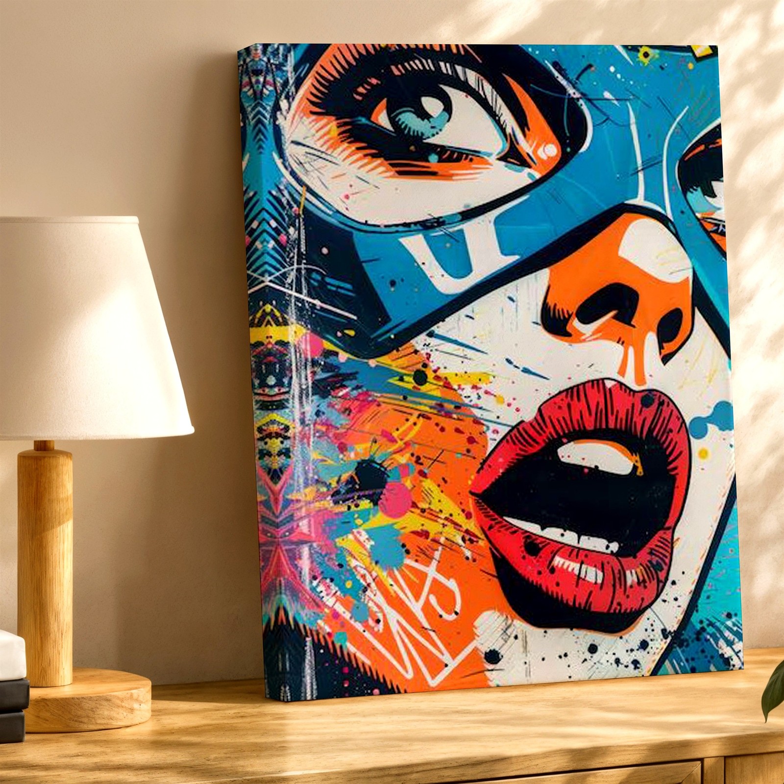 Wall Art Pop Art Masked Woman Face Canvas Print Colorful Graffiti Poster Print