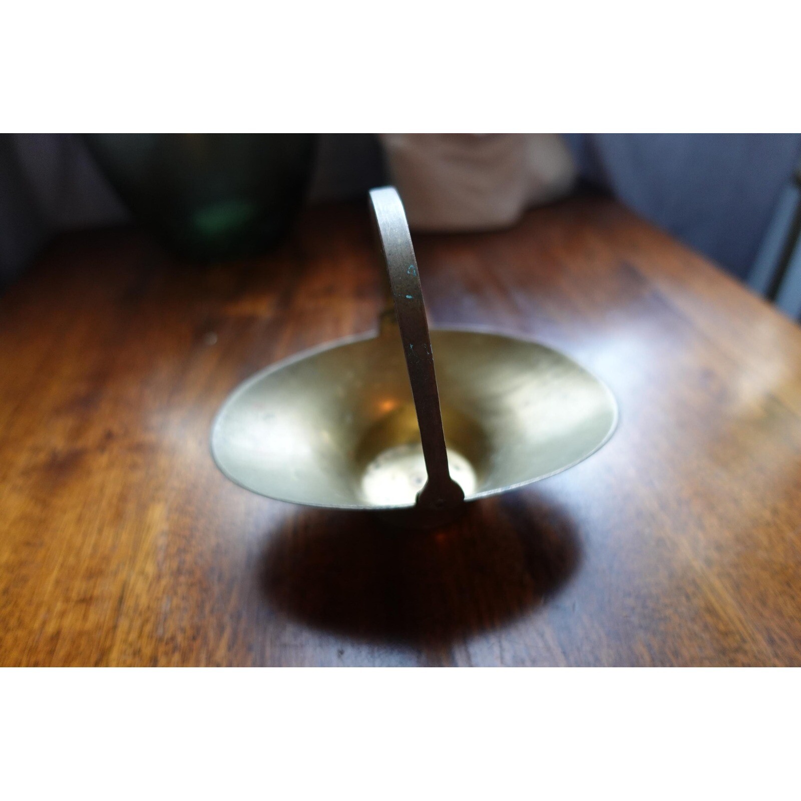 Vintage small brass decorative basket oval metal with handle