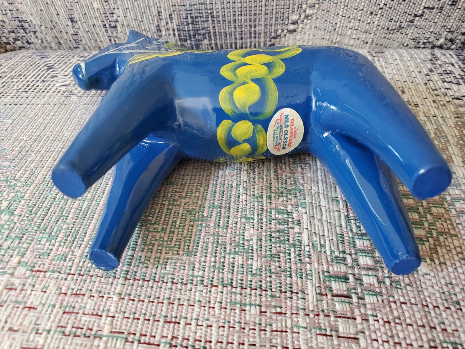 Swedish dala horse 6 inches vintage wooden blue yellow and white Sweden