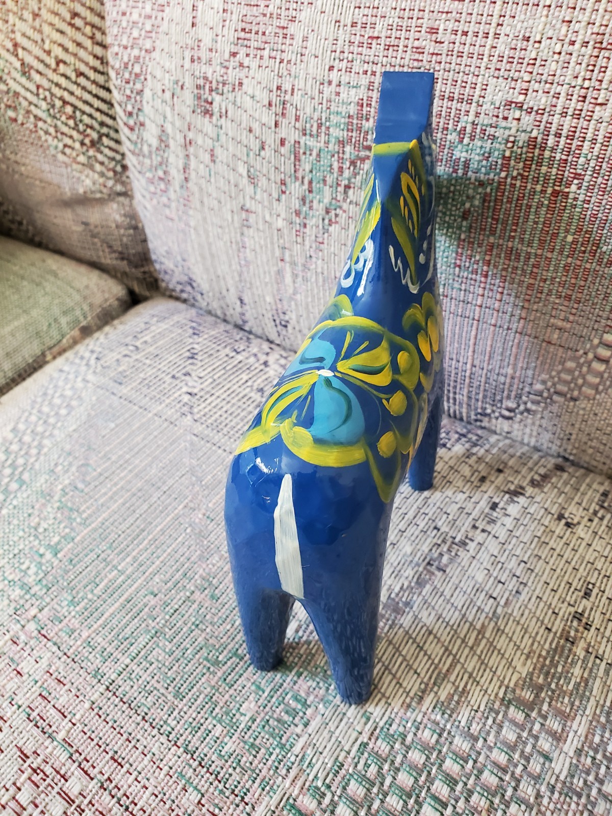 Swedish dala horse 6 inches vintage wooden blue yellow and white Sweden
