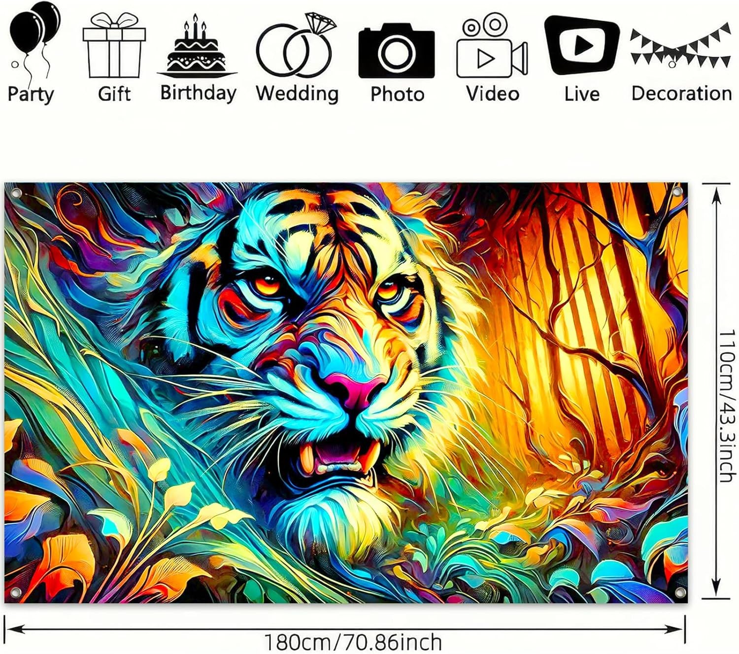 Tiger Banner Wall Art Jungle Abstract Animal Tapestry Style Banner for Room Aest