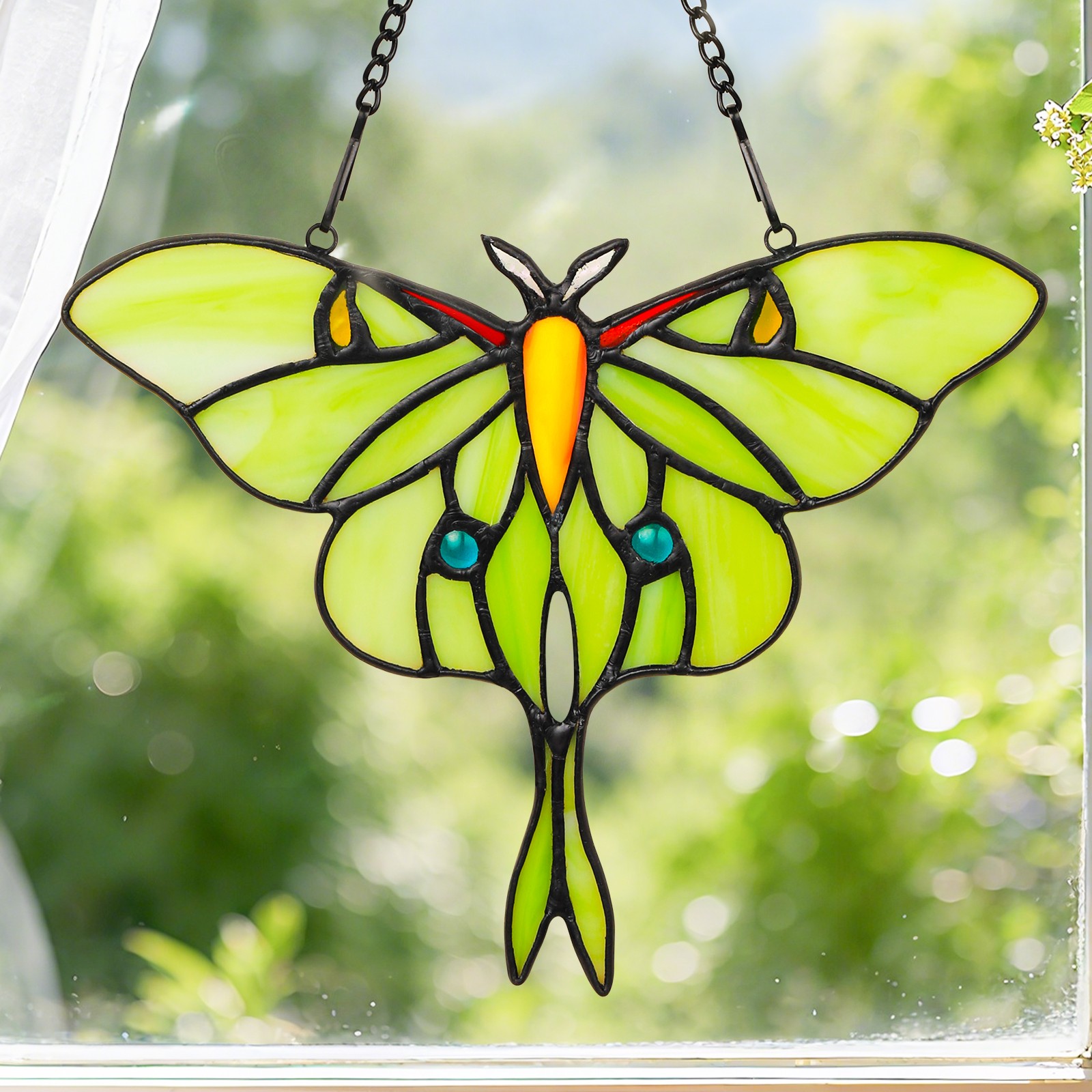 Pearl painted glass green butterfly light catcher hanging decoration for outdoor