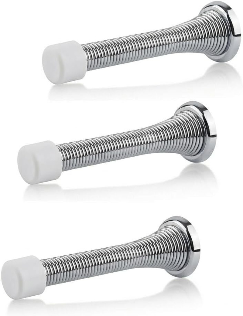 Spring Door Stopper Chrome – 3-Pack Wall Door Stopper – Easy Installation Doorst
