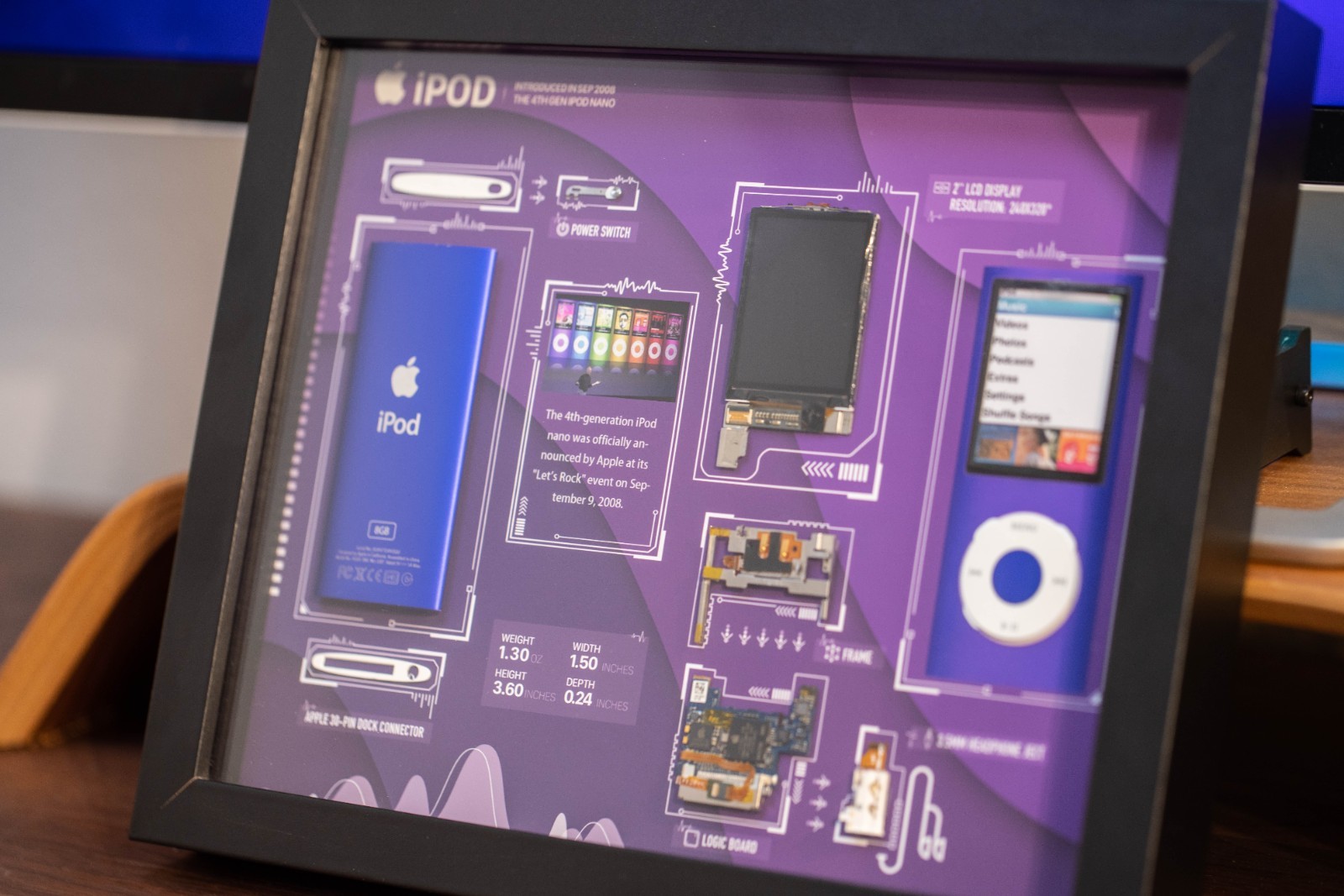 Framed iPod Nano 4th Gen Teardown Art, Retro Tech Decor, Gift for Him
