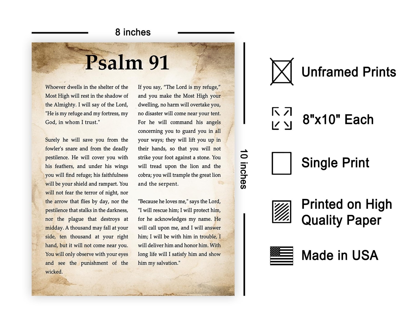 Psalm 91 Print – Bible Verse Poster – Scripture Art – Inspiring Gift for Men,…