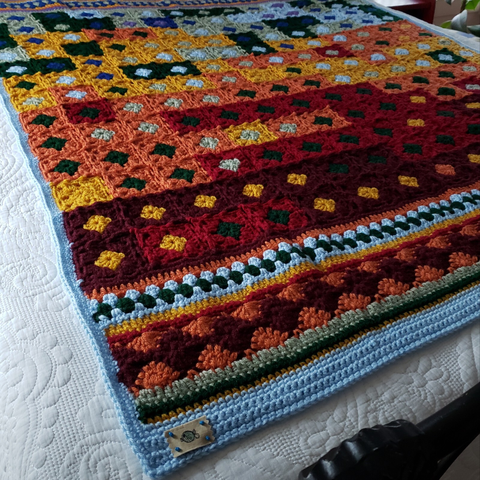 USA OOAK Crocheted New Multicolor Throw Blanket Groovyghan 43″ X 58″ Easy Care