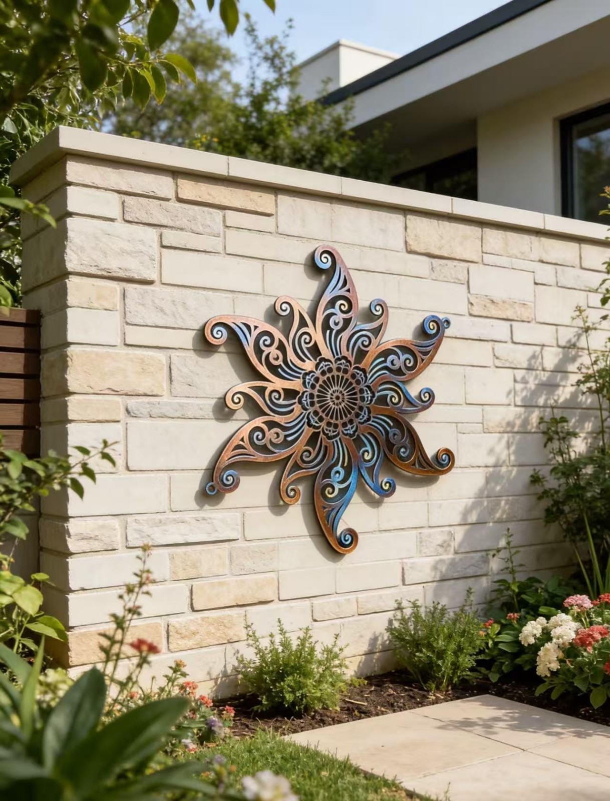 Colorful Metal Sun Wall Decor, Garden Outdoor Metal Art Sign