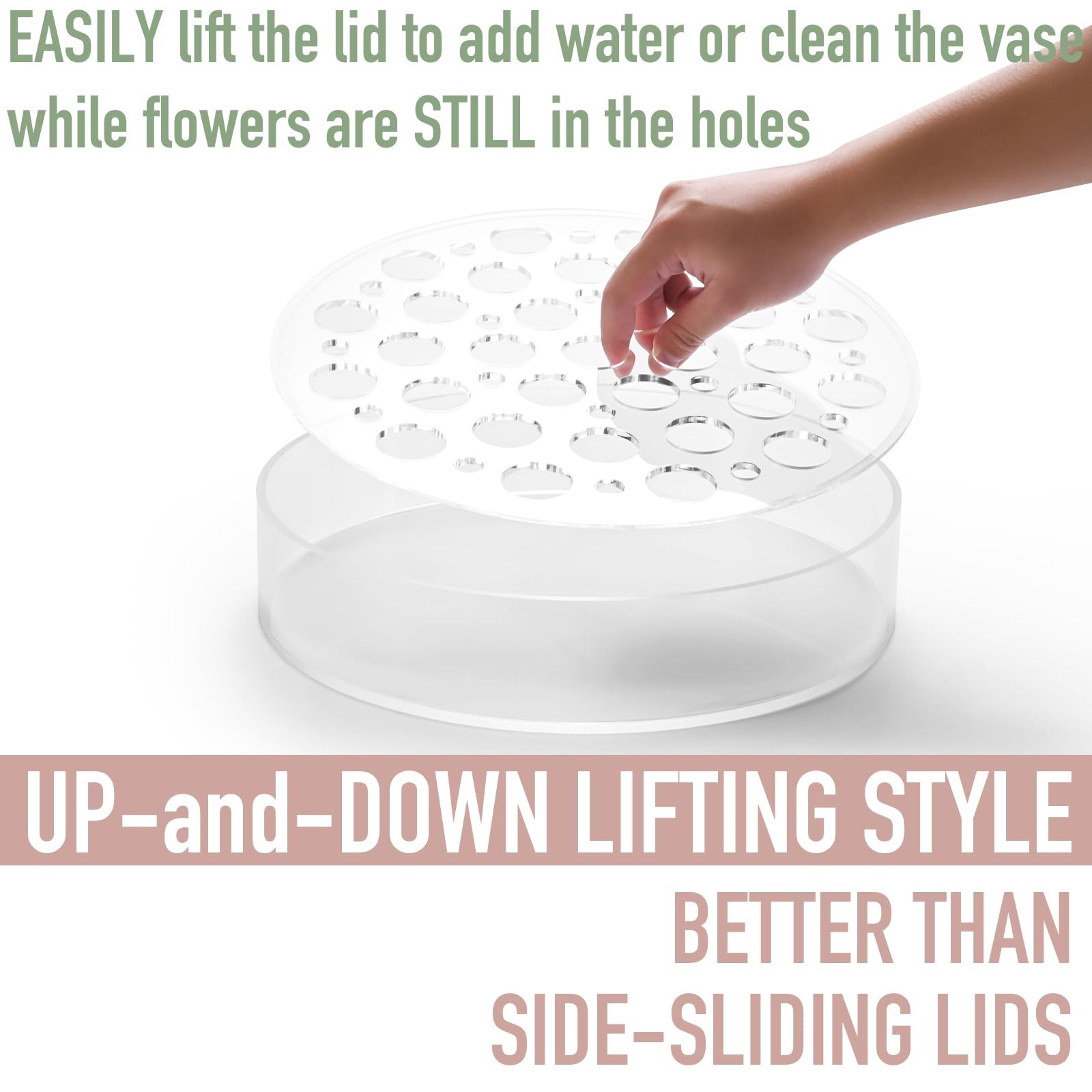 Acrylic Flower Vase 8 in Dia. Circular Leak-Proof Clear Acrylic Low Vase with…