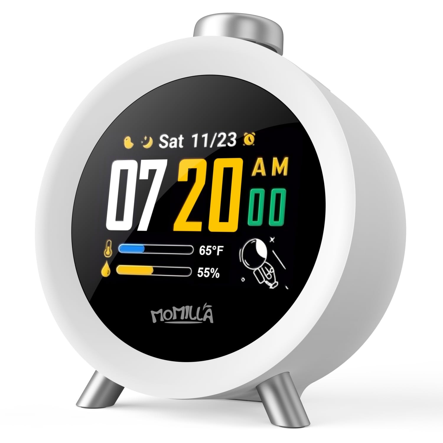 Momilla Alarm Clock For Heavy Sleepers Adults Colorful Screen Temperature Loud