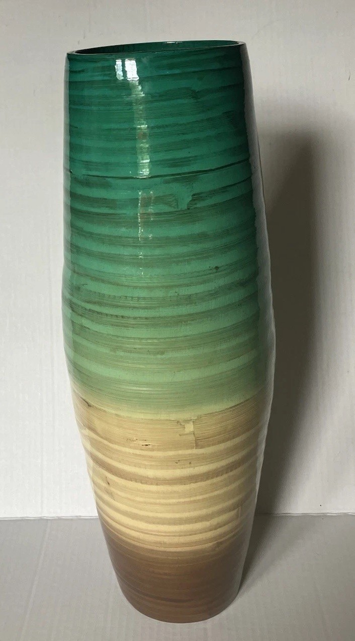 Bamboo Lacquered Colorful Floor/ Table Vase 17.5 X 6 Inches