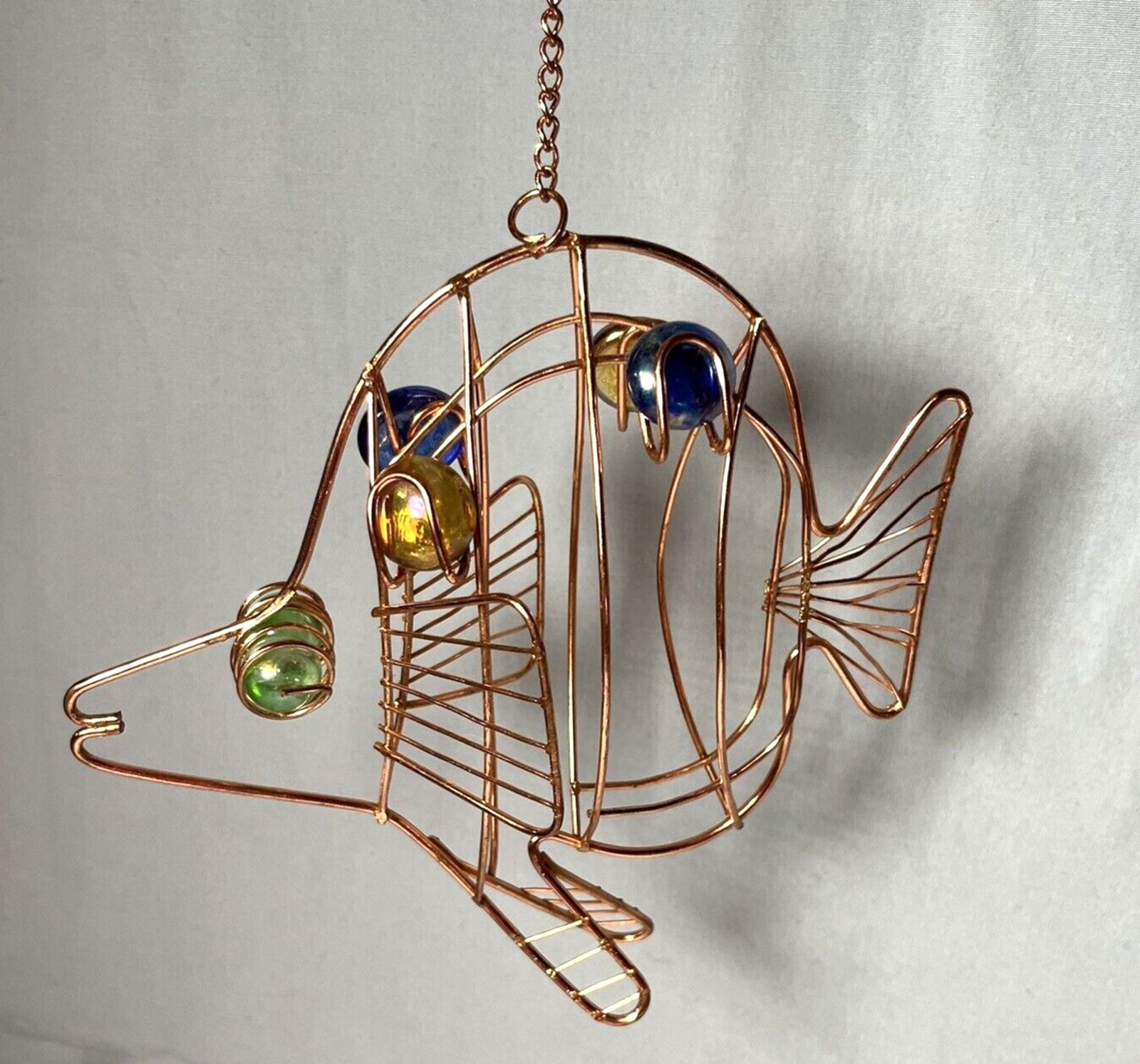 Copper Metal Glass Marbles Stones Fish HANGING Desk Decor 6″ – 8″ length
