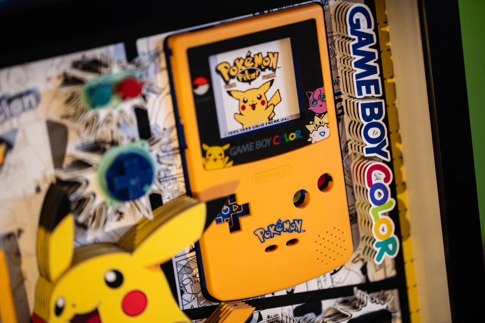 Framed Pikachu Gameboy Color 3D effect Disassembled,Wall Decor,Teardown Art