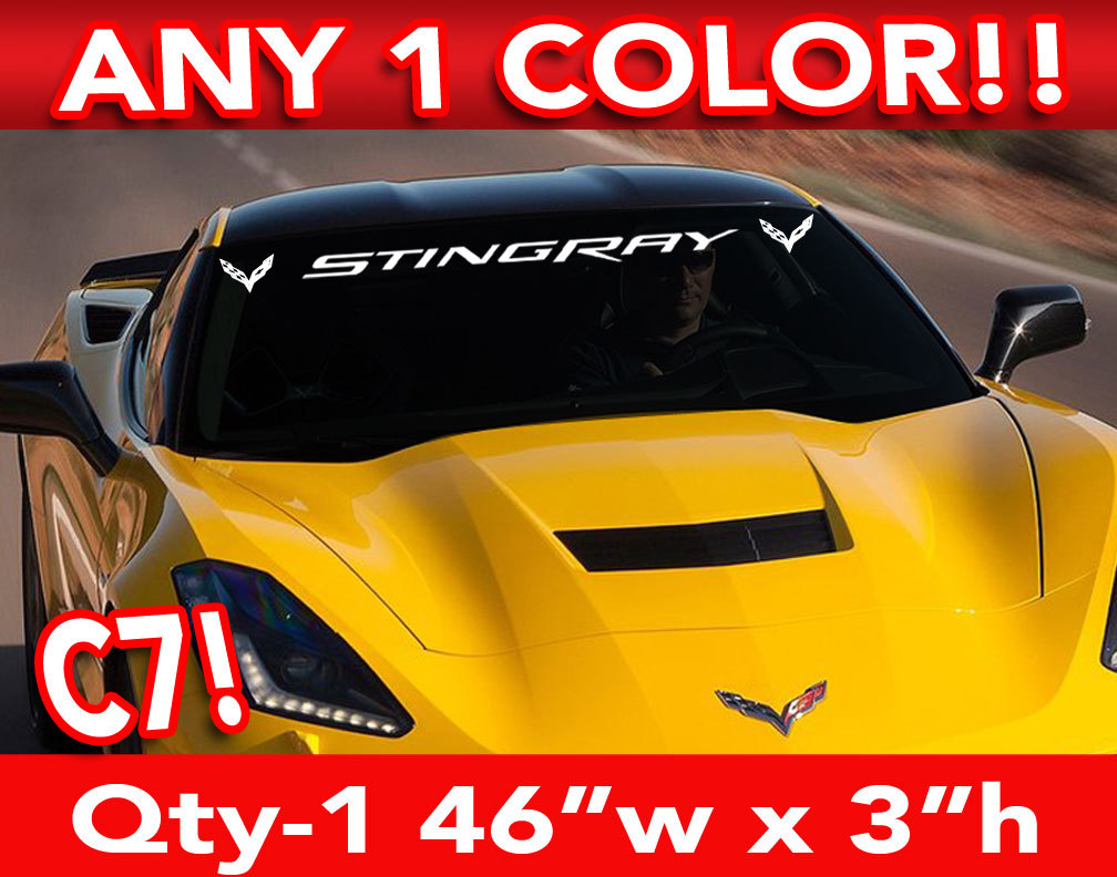C7 CORVETTE Stingray w Side Logos WINDSHIELD DECAL STICKER 46″w x3″h Any 1 Color