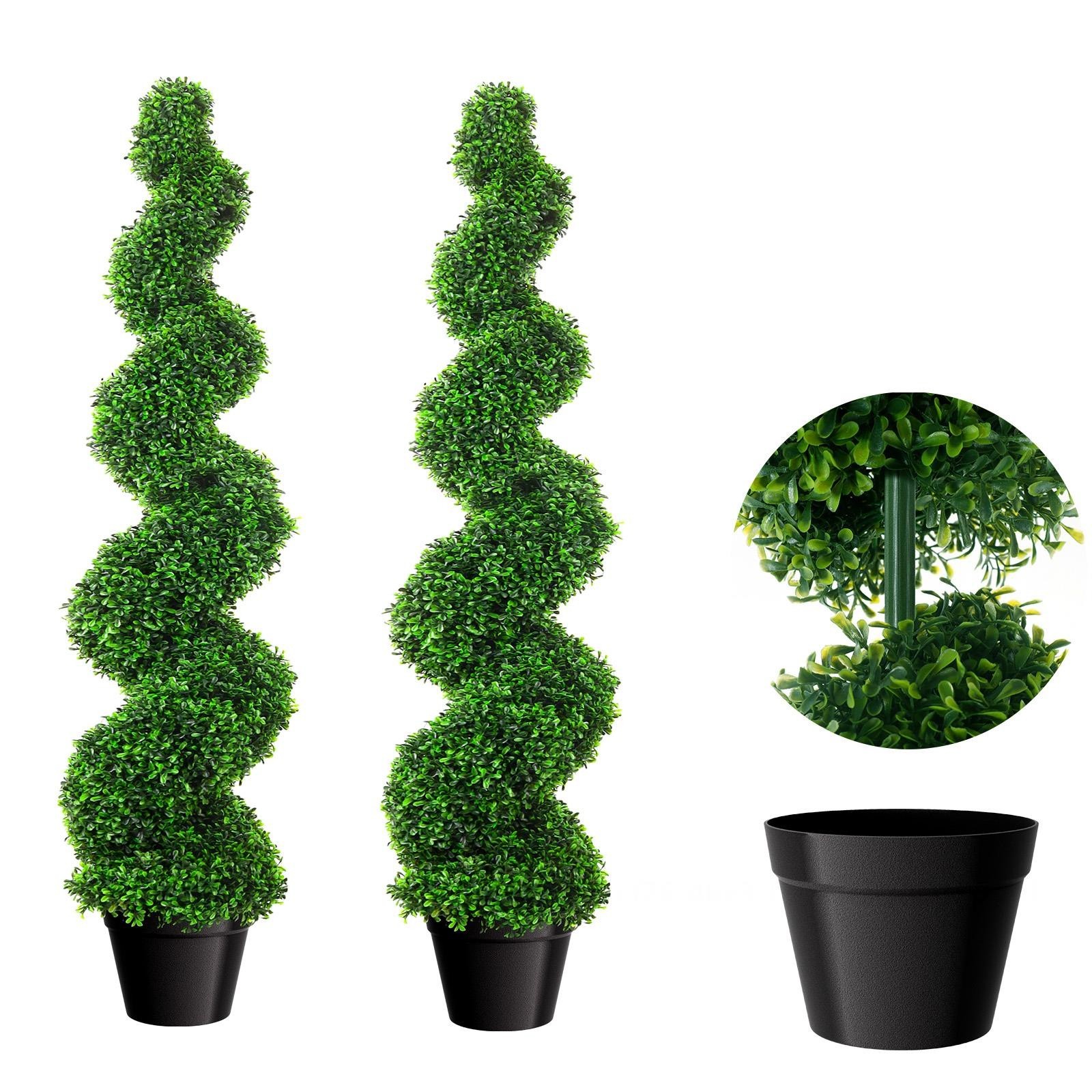 3FT 2 PCS Realistic Artificial Spiral Boxwood Topiary Trees w/Durable Pot