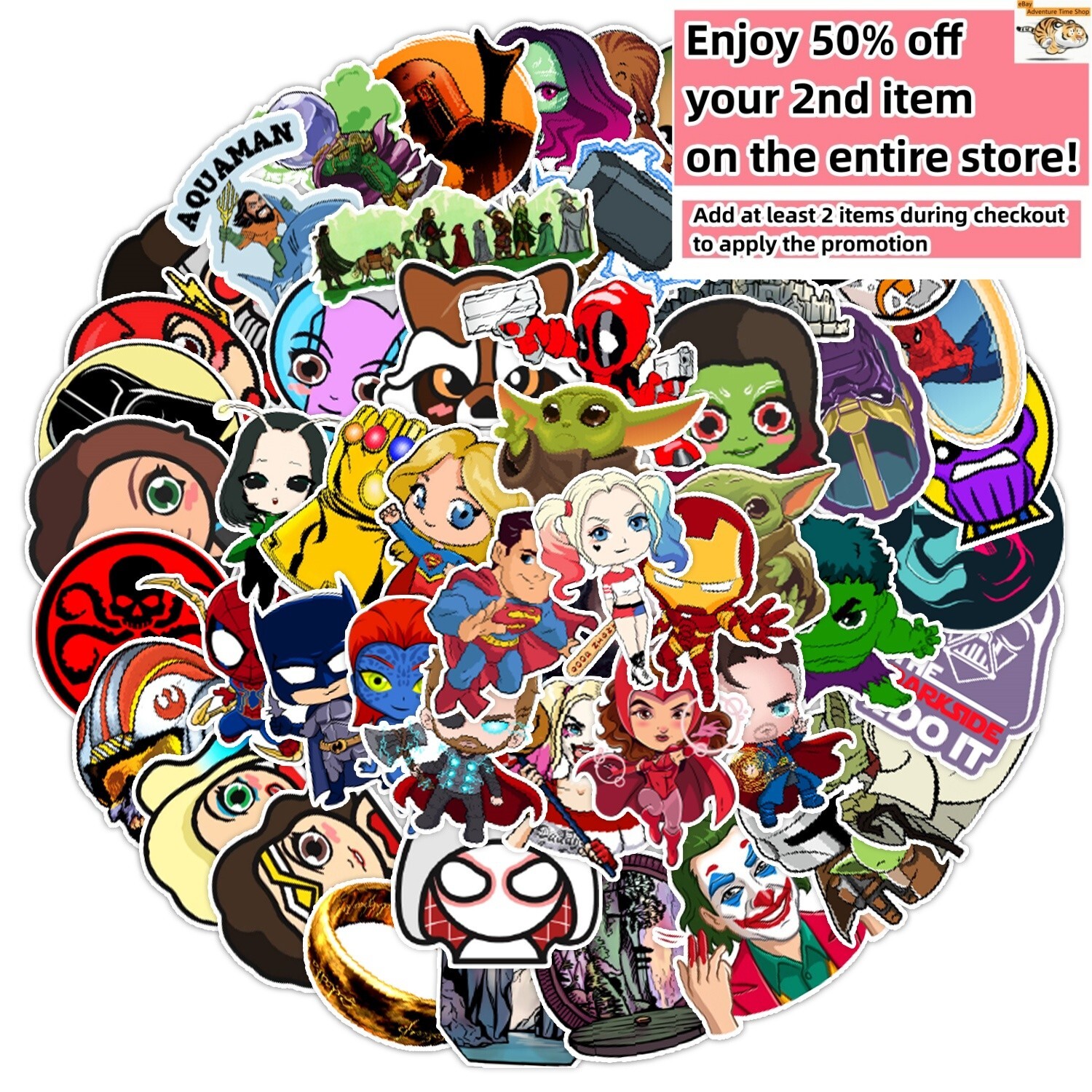 50 Pcs Stickers Marvel Heroes Animation Skateboard Luggage Car Phone Vinyl Decal