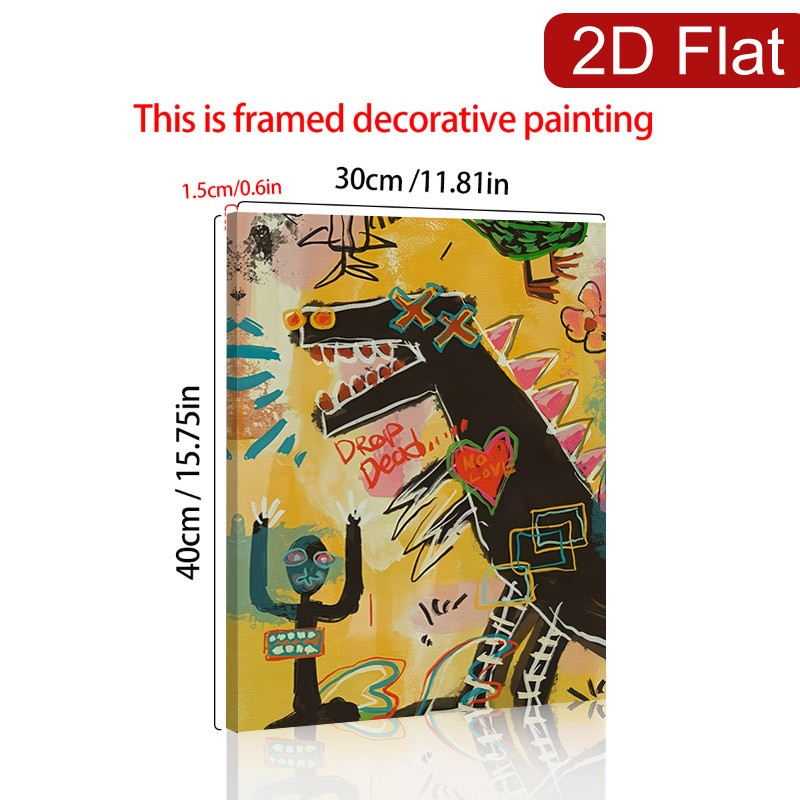 Basquiat Style Graffiti Dinosaur Canvas Wall Art, Abstract Street Art Home Decor