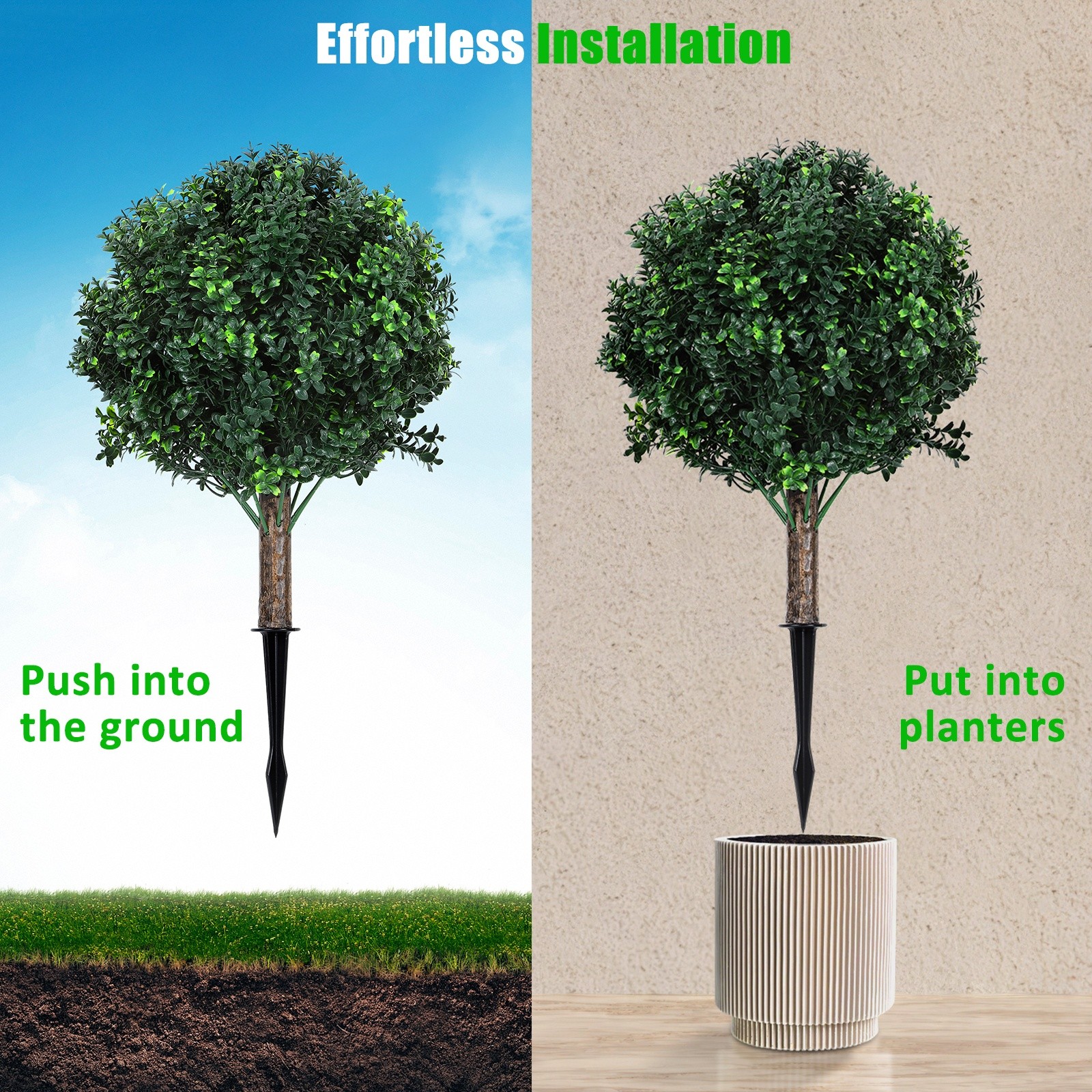 Set of 2 Outdoor Fake Bushes Plant w/Ground Spike,UV Resistant Artificial Plants