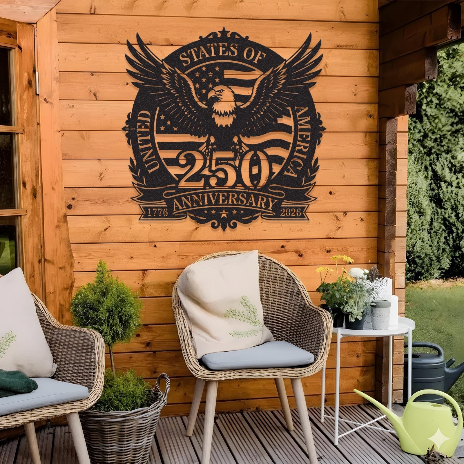 America 250th Anniversary Metal Sign Patriotic Eagle Door Hanger USA Independen