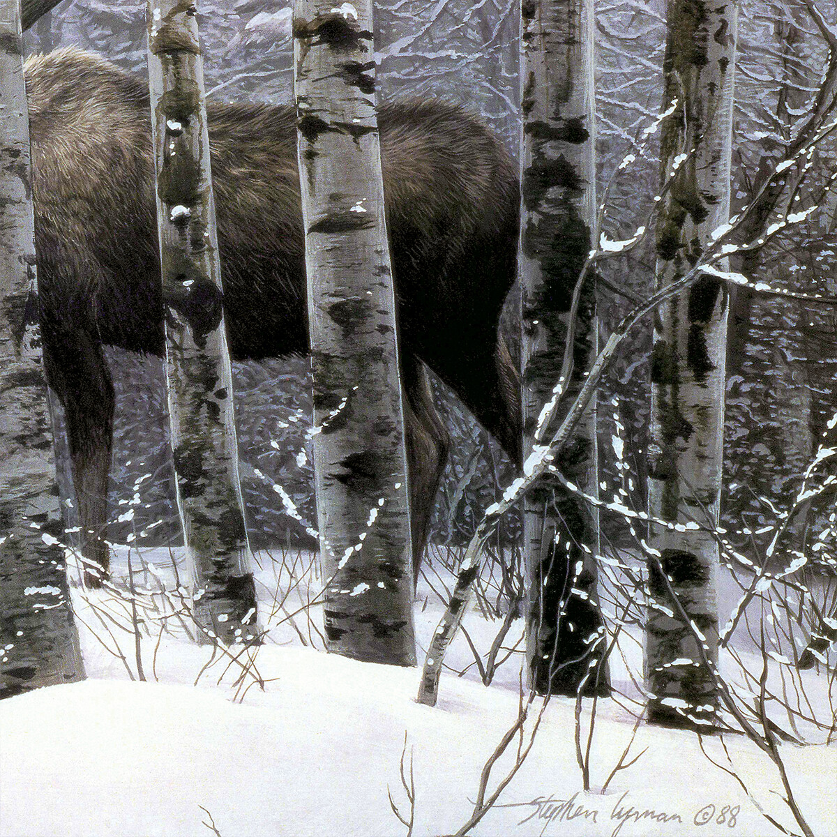 36W”x24H” A WALK IN THE WOODS by STEPHEN LYMAN – DEER MOOSE CHOICES of CANVAS