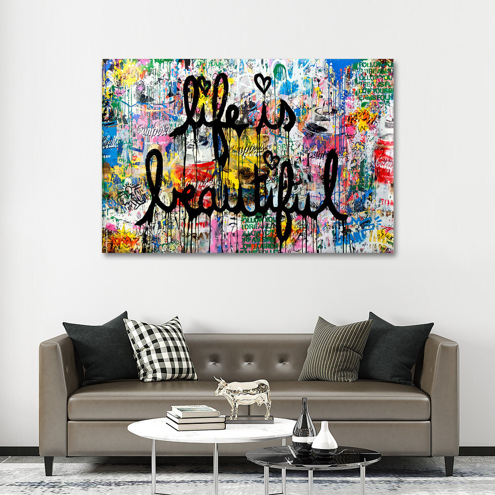 BANKSY Canvas Wall Art ” Life Is Beautiful ” Framed Canvas Wall Art Decor Print