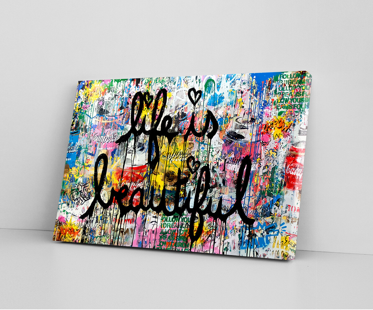 BANKSY Canvas Wall Art ” Life Is Beautiful ” Framed Canvas Wall Art Decor Print