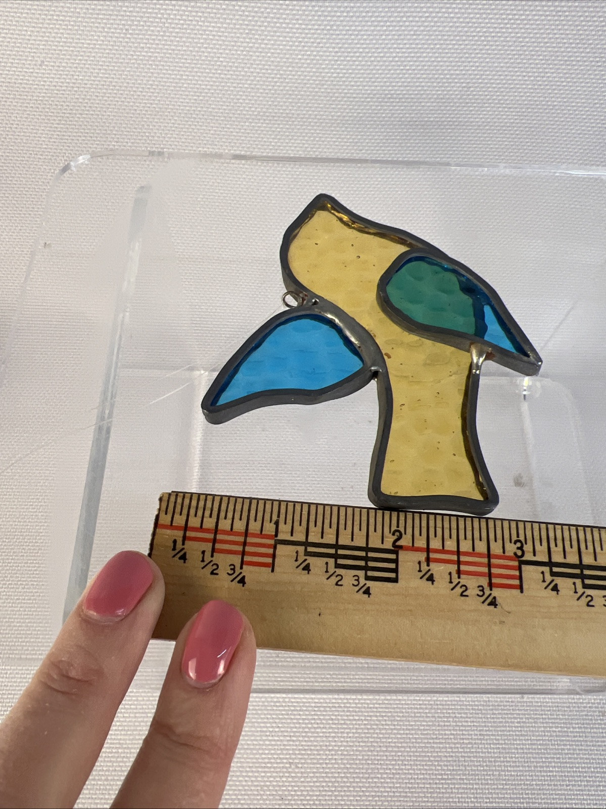 Stained Glass Dove Bird blue gold green Sun Catcher Bird 4″ Ornament handmade