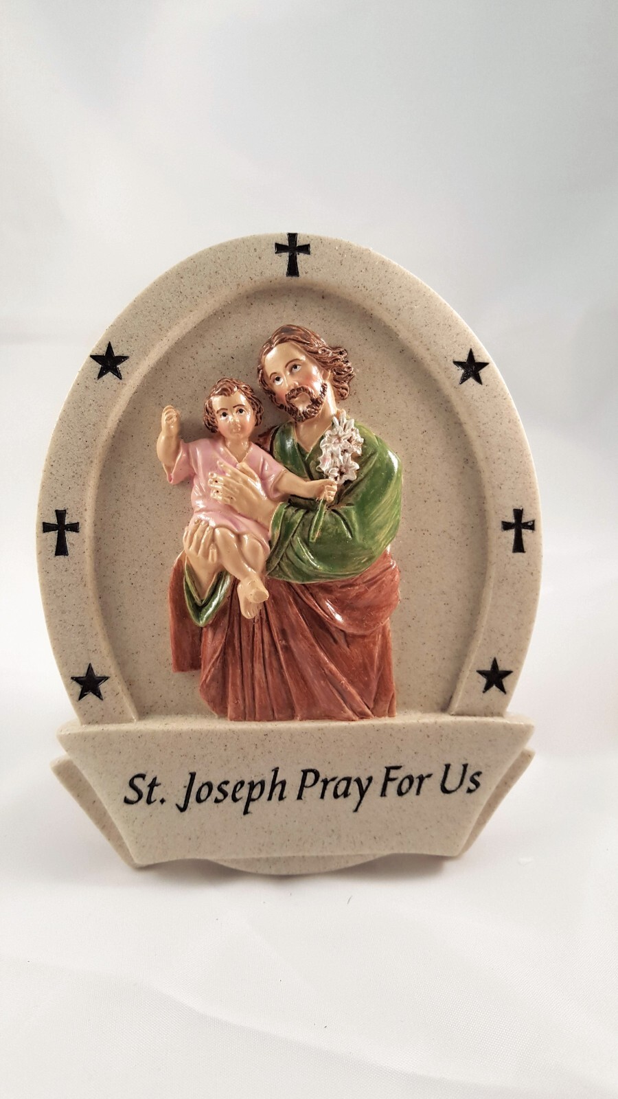 ”St. Joseph and Baby Jesus” Hand Painted High Relief Plaque. 5 x4 inches