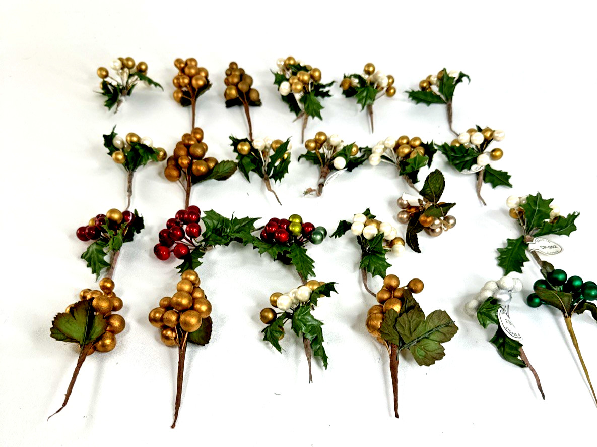 New 4″ Floral Berry Sprays 24 Assorted Gold White 3 Red 1 Green Hobby Lobby Read