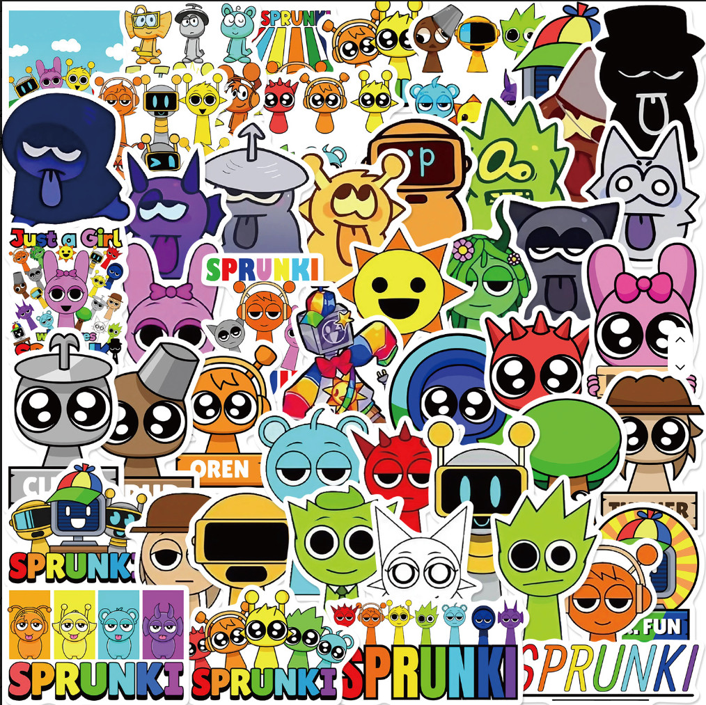 50PCS Sprunki Graffiti Stickers Waterproof Vinyl Laptop Guitar Luggage DIY Decal
