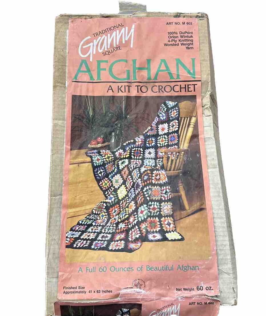 Vintage Traditional Square Granny Afghan Crochet Kit Multicolor Easy Care 4-Ply